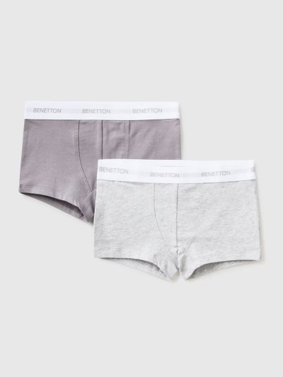 Grey Kids' Benetton Two Pairs Of Logoed Elastic Boxers | AU426681