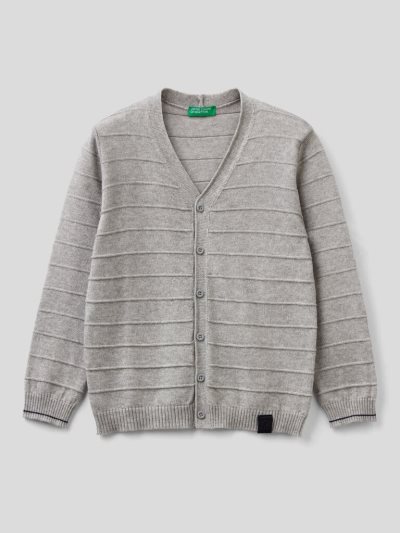 Grey Kids' Benetton V-neck Knit Cardigan | AU518729