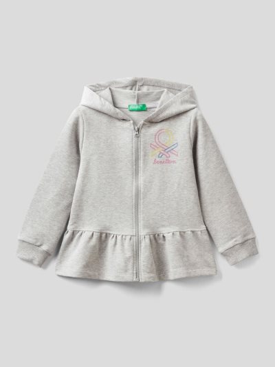 Grey Kids' Benetton Warm Zip And Flounce Hoodie | AU216371