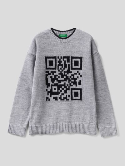 Grey Kids' Benetton Wool Blend Qr Code Sweaters | AU991947