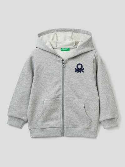 Grey Kids' Benetton Zip-up Organic Cotton Hoodie | AU625116