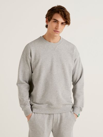 Grey Men's Benetton 100% Cotton Pullover Sweatshirt | AU696856