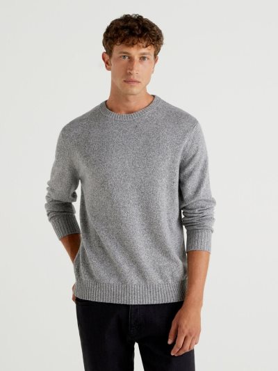 Grey Men's Benetton Crew Neck Cashmere And Wool Blend Sweaters | AU204987