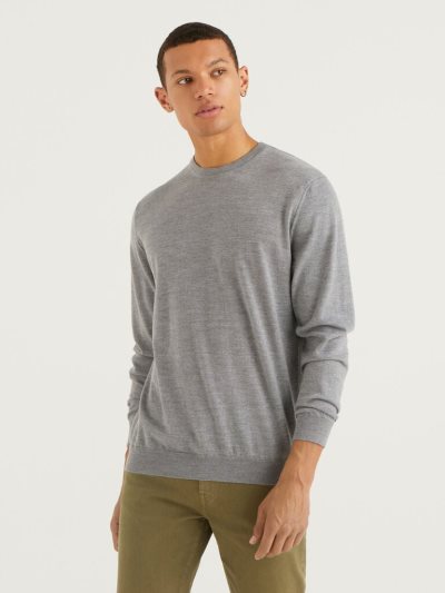 Grey Men's Benetton Crew Neck Pure Virgin Wool Sweaters | AU224290