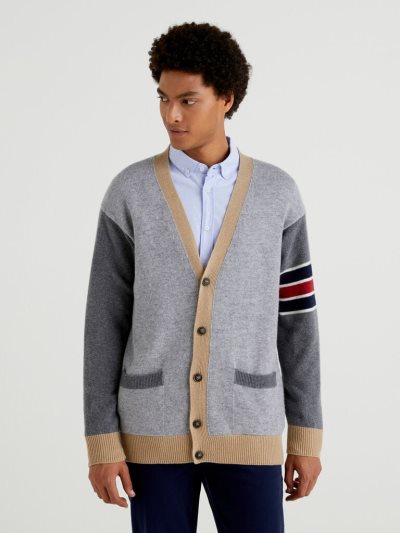 Grey Men's Benetton Oversized College-style Cardigan | AU170790