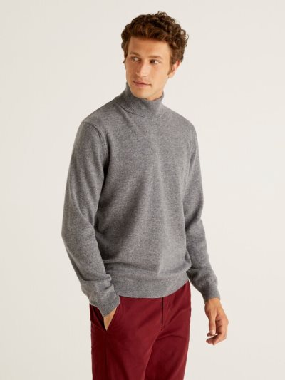 Grey Men's Benetton Pure Merino Wool Turtleneck High Neck Sweaters | AU005959