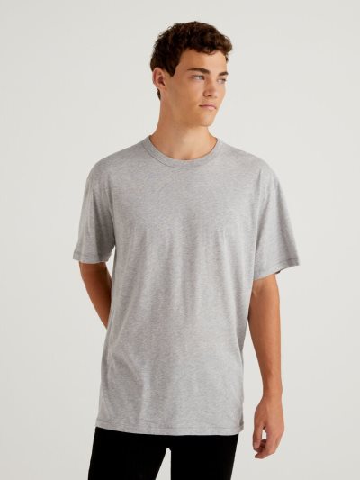 Grey Men's Benetton Pure Organic Cotton Short Sleeve T-shirts | AU225581