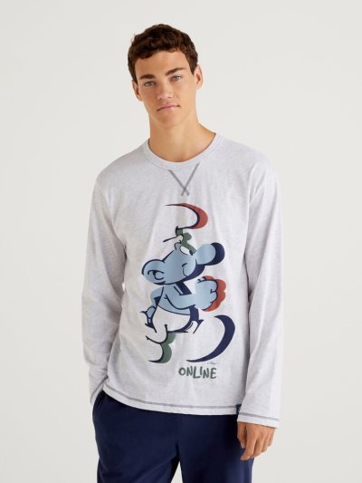 Grey Men's Benetton Smurfs Long Fiber Cotton T Shirts | AU330587