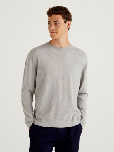 Grey Men's Benetton Warm Cotton Crew Neck Sweaters | AU115985