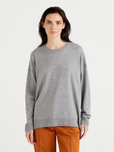 Grey Women's Benetton Boxy Fit Cashmere Blend Crew Neck Sweaters | AU075797