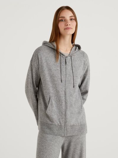 Grey Women's Benetton Cashmere Blend Hood Cardigan | AU744550