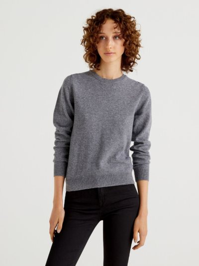 Grey Women's Benetton Crew Neck Merino Wool Sweaters | AU089142