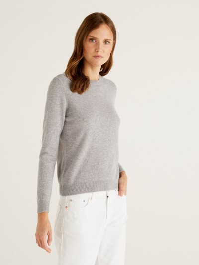 Grey Women's Benetton Crew Neck Pure Cashmere Sweaters | AU373943