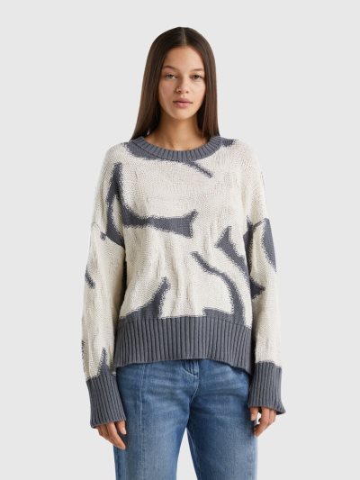 Grey Women's Benetton Floral Inlay Crew Neck Sweaters | AU951846