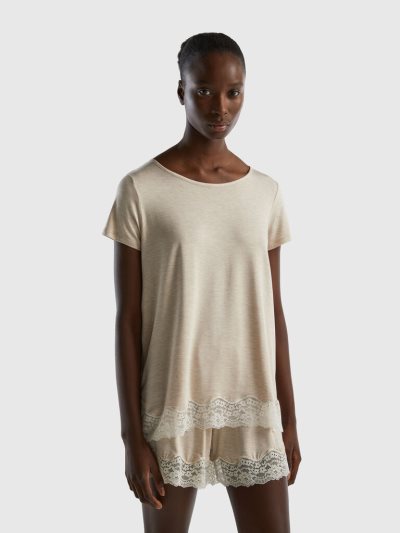 Grey Women's Benetton Flowy Short Sleeve Lace T Shirts | AU113442