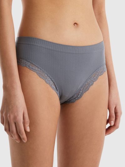 Grey Women's Benetton Knit Lace Knickers | AU710698