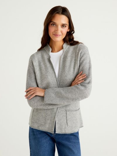 Grey Women's Benetton Knit Wool And Cashmere Blend Cardigan | AU468417