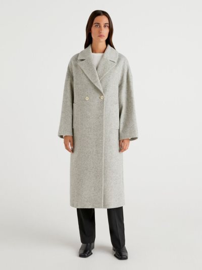 Grey Women's Benetton Long Double-breasted Coats | AU948352