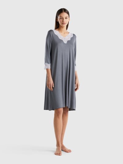 Grey Women's Benetton Nightshirt Lace Details Nightshirts | AU370667