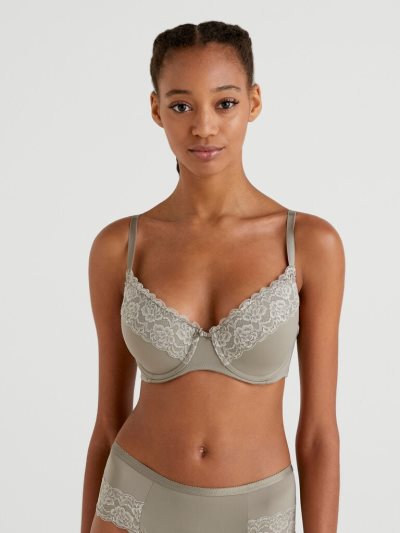 Grey Women's Benetton Padded Lace And Bow Bras | AU210248