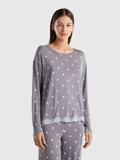 Grey Women's Benetton Patterned Stretch Viscose T Shirts | AU145809