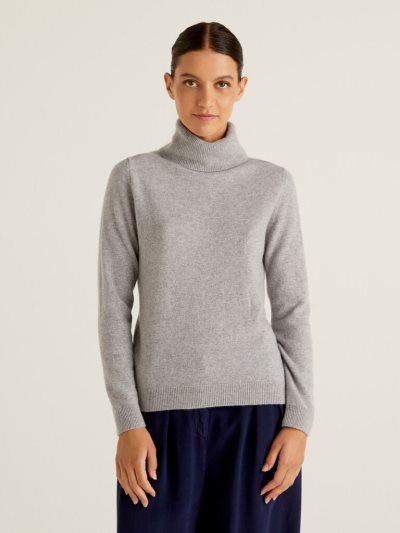 Grey Women's Benetton Pure Cashmere Turtleneck High Neck Sweaters | AU612829