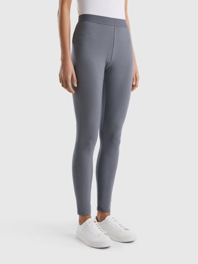 Grey Women's Benetton Stretch Ribbed Leggings | AU344341