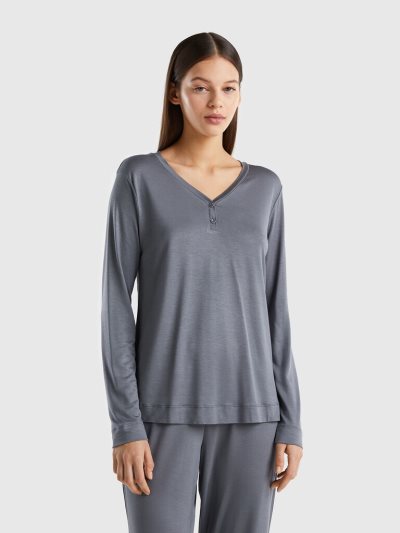 Grey Women's Benetton Sustainable Stretch Viscose T Shirts | AU747733