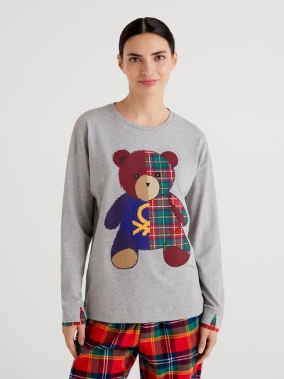 Grey Women's Benetton Warm Cotton Teddy Bear Pyjamas | AU389214