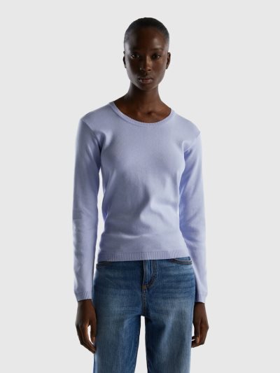 Lavender Women's Benetton Crew Neck Pure Cotton Sweaters | AU653270