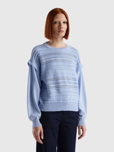 Lavender Women's Benetton Knit Flaps Crew Neck Sweaters | AU001089