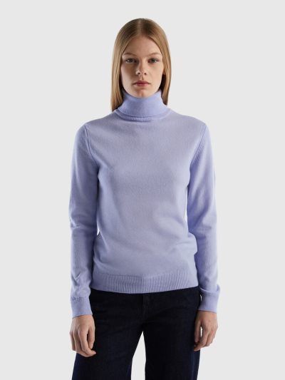 Lavender Women's Benetton Pure Merino Wool Turtleneck High Neck Sweaters | AU056445