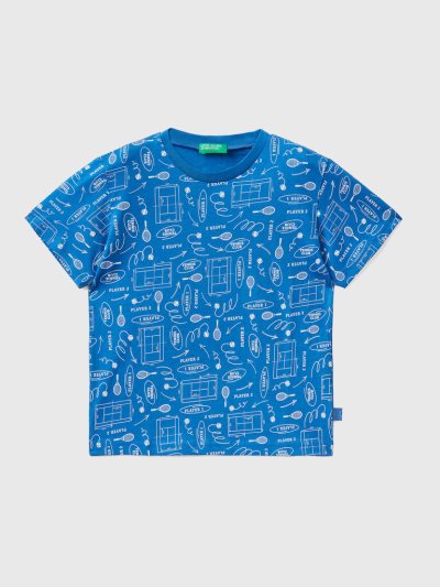 Light Blue Kids' Benetton 100% Cotton Patterned Short Sleeve T-shirts | AU371832