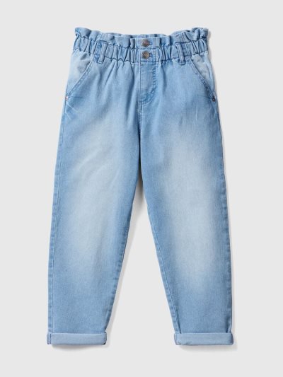 Light Blue Kids' Benetton Baggy Fit Gathered Waist Jeans | AU280862