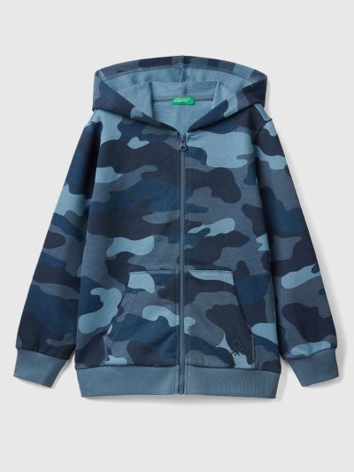 Light Blue Kids' Benetton Camouflage 100% Cotton Hoodie | AU018285