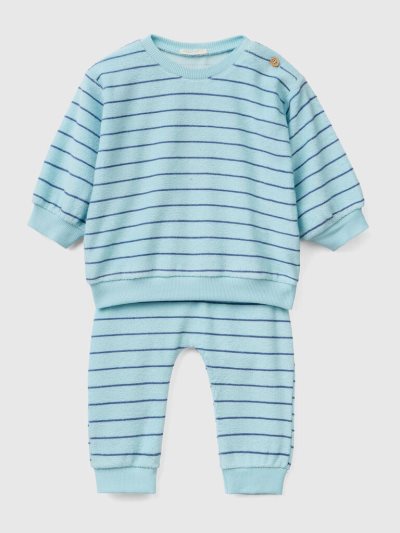 Light Blue Kids' Benetton Coordinated Terry Dungarees | AU710413