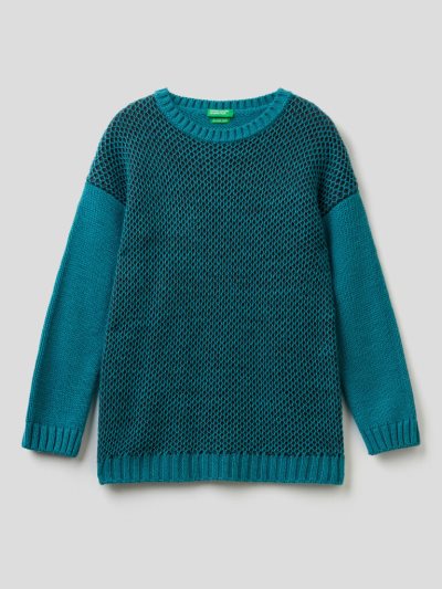 Light Blue Kids' Benetton Crew Neck Mesh Sweaters | AU267873