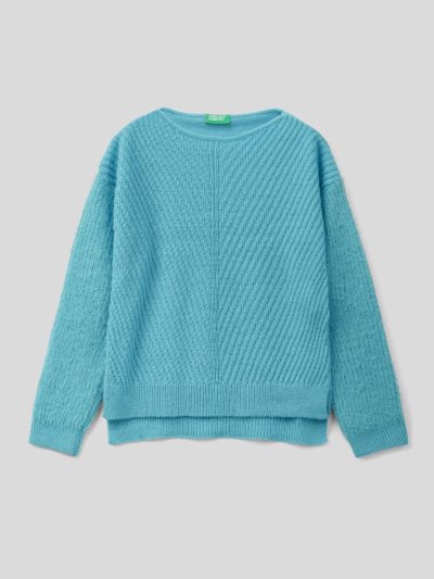 Light Blue Kids' Benetton Crew Neck Wool Blend Sweaters | AU133054