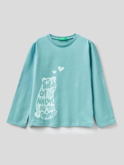 Light Blue Kids' Benetton Long Sleeve 100% Cotton T Shirts | AU169293