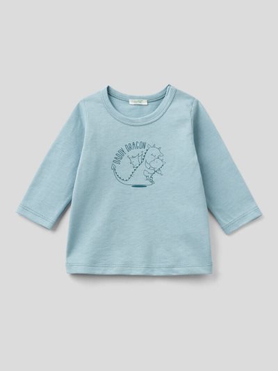 Light Blue Kids' Benetton Long Sleeve 100% Organic Cotton T Shirts | AU470887