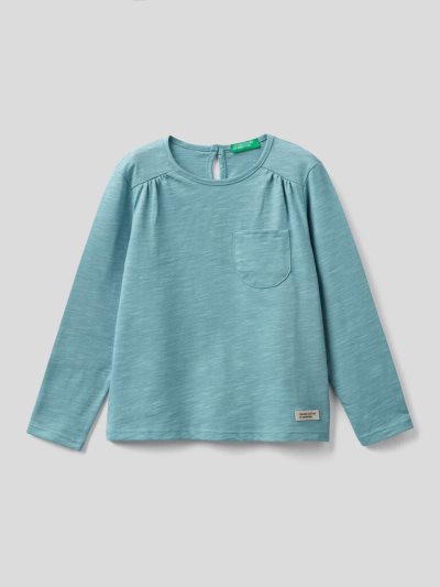 Light Blue Kids' Benetton Long Sleeve Organic Cotton T Shirts | AU611646