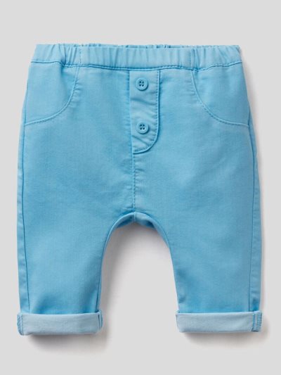 Light Blue Kids' Benetton Stretch Cotton Blend Trousers | AU117838