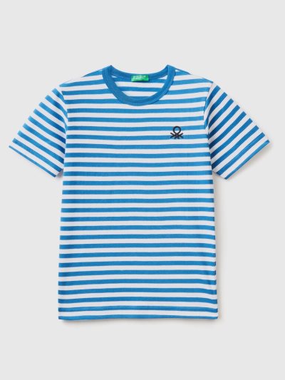 Light Blue Kids' Benetton Striped 100% Cotton Short Sleeve T-shirts | AU622485