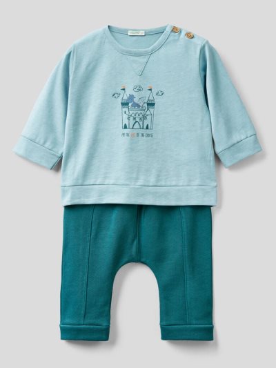 Light Blue Kids' Benetton Warm 100% Cotton Outfit | AU035031