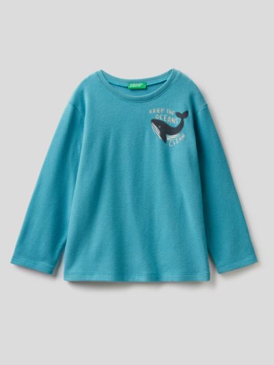 Light Blue Kids' Benetton Warm Printed Long Sleeve T-shirts | AU293323