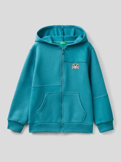 Light Blue Kids' Benetton Warm Zip And Logo Patch Hoodie | AU292723