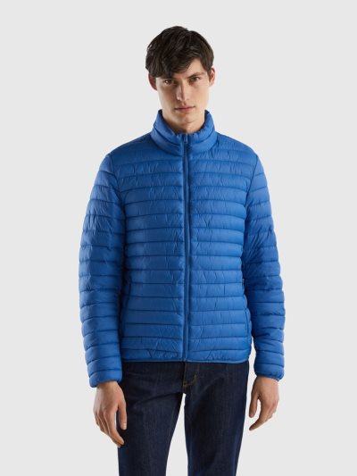 Light Blue Men's Benetton Padded Recycled Wadding Puffer Jackets | AU399728