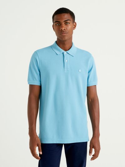 Light Blue Men's Benetton Regular Fit Short Sleeve Polos | AU475455