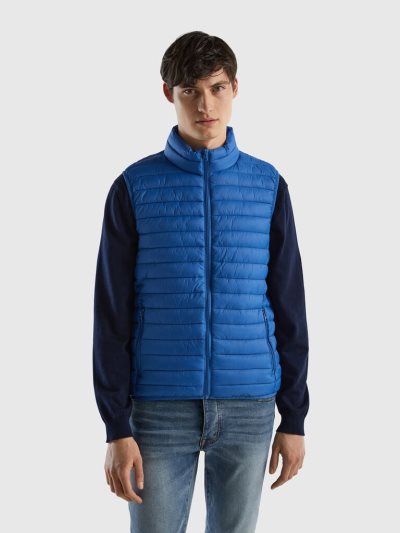 Light Blue Men's Benetton Sleeveless Puffer Recycled Wadding Vest | AU224782