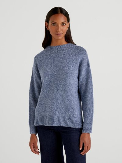 Light Blue Women's Benetton Boxy Fit Bouclé Wool Blend High Neck Sweaters | AU209248